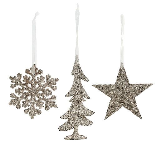 Floristik24 Pendentif de Noël mélange avec paillettes d'or clair 3pcs