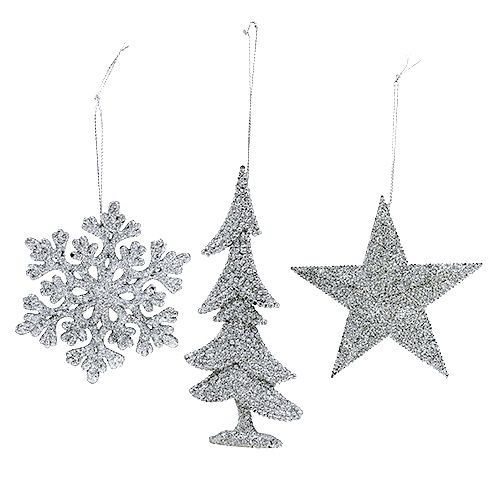 Floristik24 Mélange de cintres de Noël avec paillettes argent 3pcs