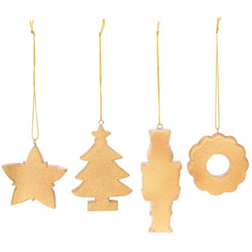 Décorations de Noël, pain d'épice, aspect glaçage, casse-noisette, étoile, sapin, couronne, 6 cm, lot de 4 | Floristik24.be
