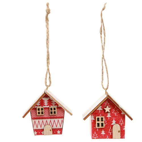 Maisons de Noël à suspendre en papier bois rouge 5,5 cm 6 pièces