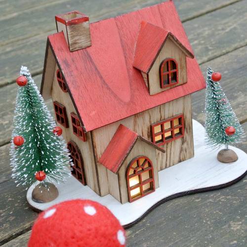 Floristik24 Maison de Noël avec éclairage LED naturel, bois rouge 20×15×15cm