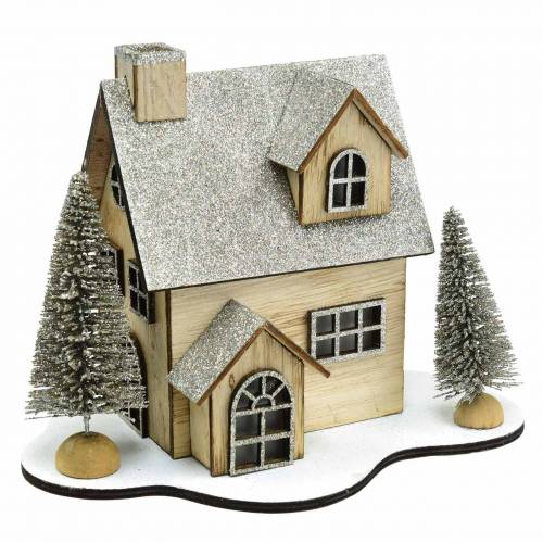 Floristik24 Maison de Noël avec éclairage LED nature, bois scintillant 20 × 17 × 15cm