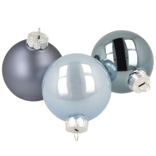 Floristik24 Lot de 24 boules décoratives en verre – bleu-gris, surface mate, brillante, 5 cm