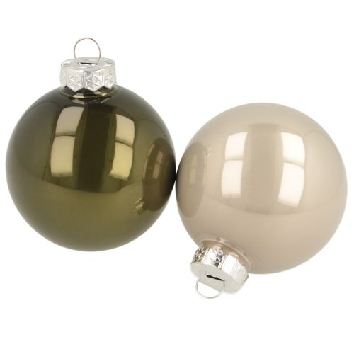 Floristik24 Lot de 2 boules de Noël en verre brillantes de couleur olive et sable avec suspension 5 cm 24 pièces