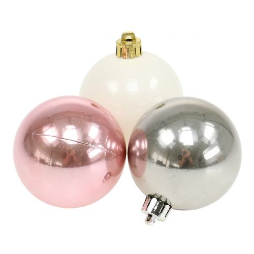 Floristik24 Mélange de boules de Noël rose, gris, blanc Ø5,5cm 10p