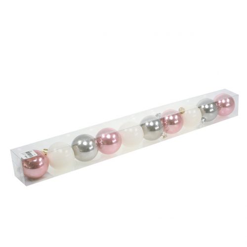 Article Mélange de boules de Noël rose, gris, blanc Ø5,5cm 10p