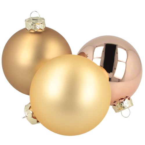 Boules de Noël en verre – mates et brillantes en or, rose 7,5 cm 12 pièces
