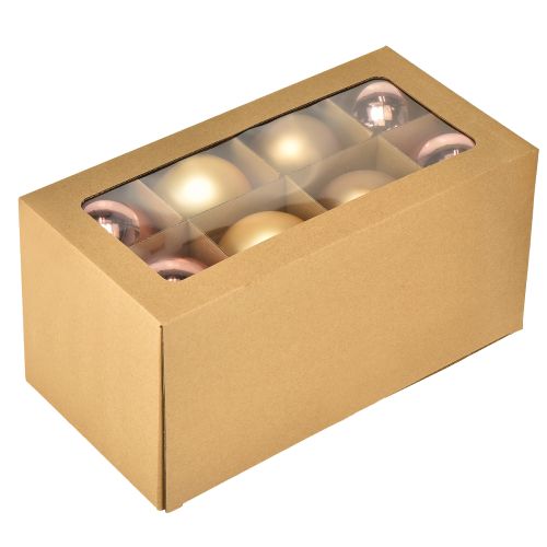 Article Boules de Noël en verre – mates et brillantes en or, rose 7,5 cm 12 pièces