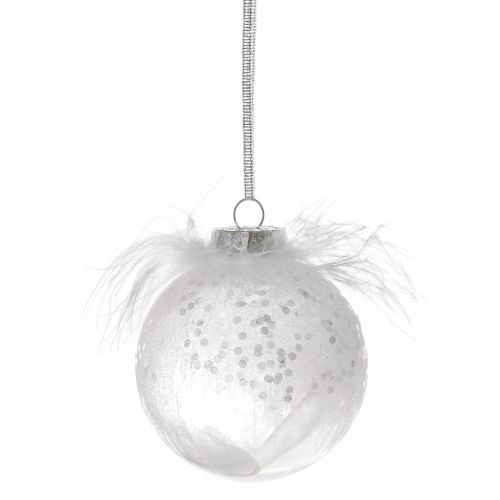 Floristik24 Boule de Noël à plumes blanc Ø 7,5 cm 6 p.