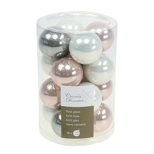 Article Boule de Noël verre Ø3,5cm rose, gris, crème 16pcs