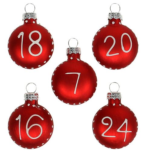 Boule de Noël Ø3,5cm avec chiffres rouge 24 pcs