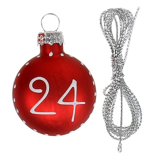 Article Boule de Noël Ø3,5cm avec chiffres rouge 24pcs