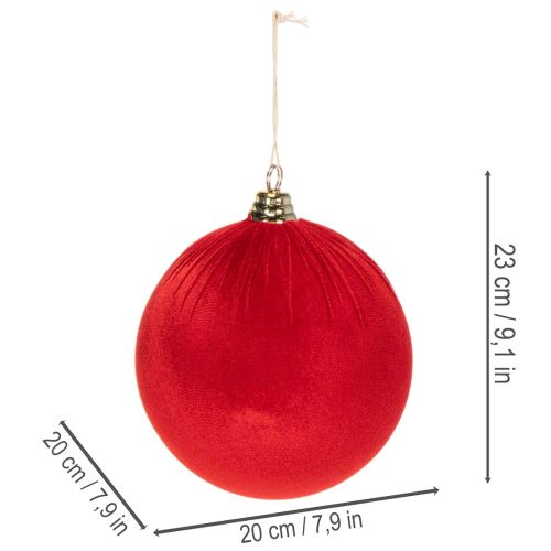 Boule de Noël aspect velours rouge, grande boule de 20 cm pour sapin de Noël, lot de 3 | Floristik24.be
