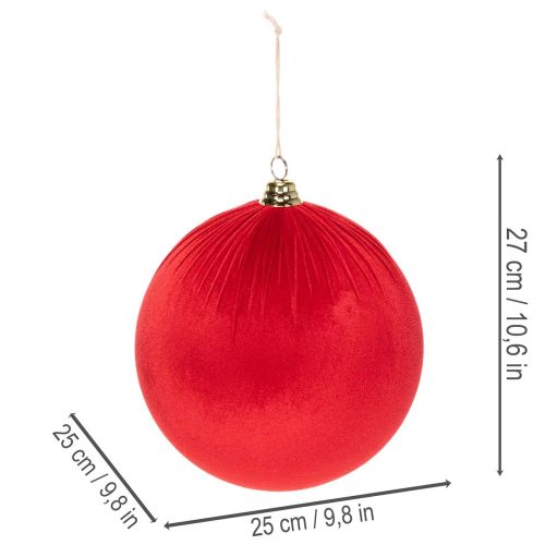 Boule de Noël en velours rouge, grande boule décorative à suspendre, 25 cm, lot de 2 | Floristik24.be