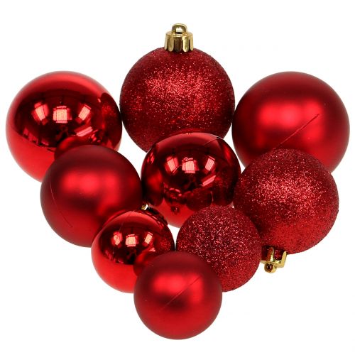 Floristik24 Mélange de boules de Noël rouges assorties Ø3.5cm - Ø5.5cm 30pcs