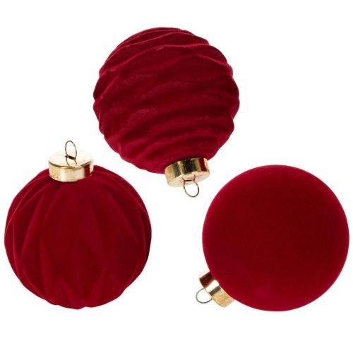 Boule de Noël, surface veloutée, rouge, 8 cm, lot de 12 acheter | Floristik24.be