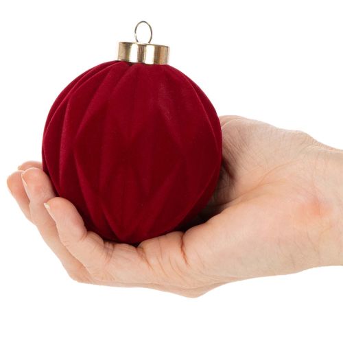 Boule de Noël, surface veloutée, rouge, 8 cm, lot de 12 | Floristik24.be