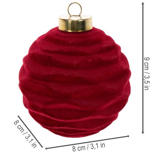 Boule de Noël, surface veloutée, rouge, 8 cm, lot de 12 | Floristik24.be