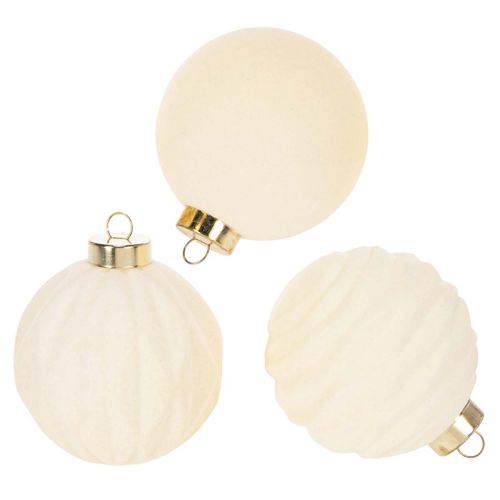 Boule de Noël blanche à textures variées, 8 cm, lot de 12.