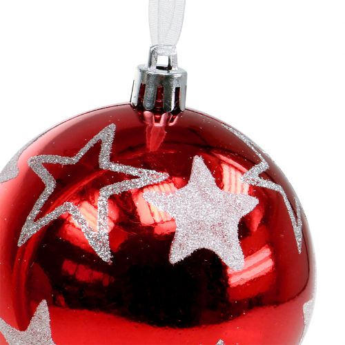 Article Boules de Noël avec étoiles en rouge 2pcs Ø8cm
