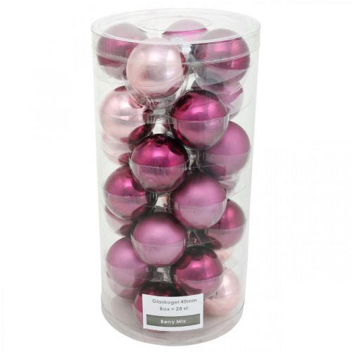 Article Mini boules de sapin, mélange de boules de Noël, pendentif sapin de Noël violet H4,5cm Ø4cm verre véritable 24 pcs