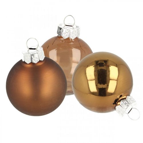 Floristik24 Boules de Noël, mélange de décoration de sapin, mini boules de sapin de Noël marron H4,5cm Ø4cm verre véritable 24 pcs
