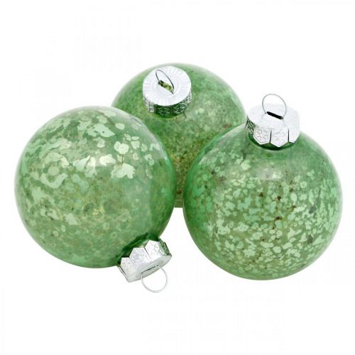 Article Boule de Noël, décoration de sapin, boule de sapin de Noël vert marbré H4,5cm Ø4cm verre véritable 24 pcs