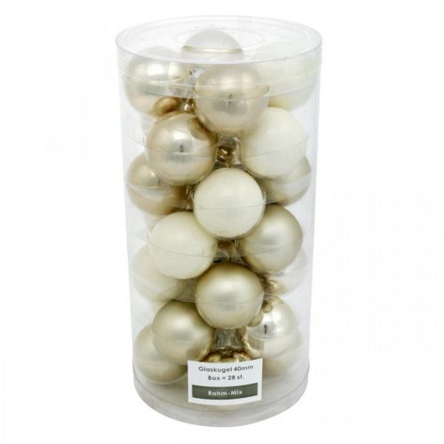 Boules de Noël mixtes, décoration de Noël, mini décoration de sapin blanc/nacre H4,5cm Ø4cm verre véritable 24 pcs | Floristik24.be