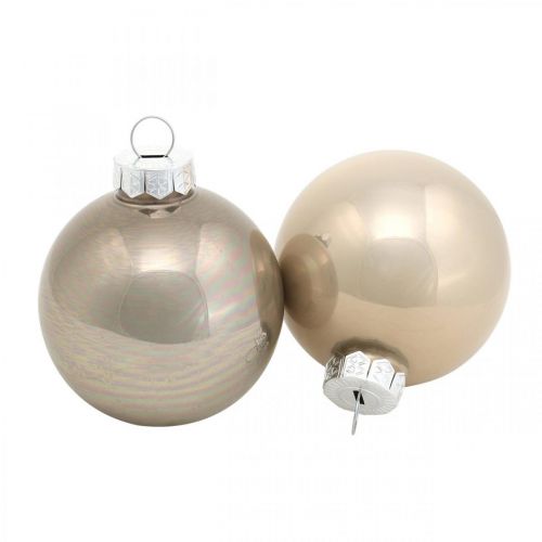 Floristik24 Boule de sapin de Noël, décoration sapin, boule de Noël beige/nacre H6,5cm Ø6cm verre véritable 24 pcs