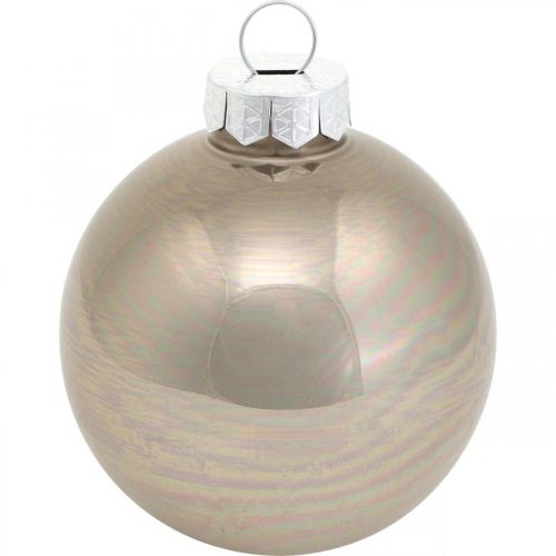 Floristik24 Boule de sapin de Noël, décoration sapin, boule de Noël beige/nacre H6,5cm Ø6cm verre véritable 24 pcs
