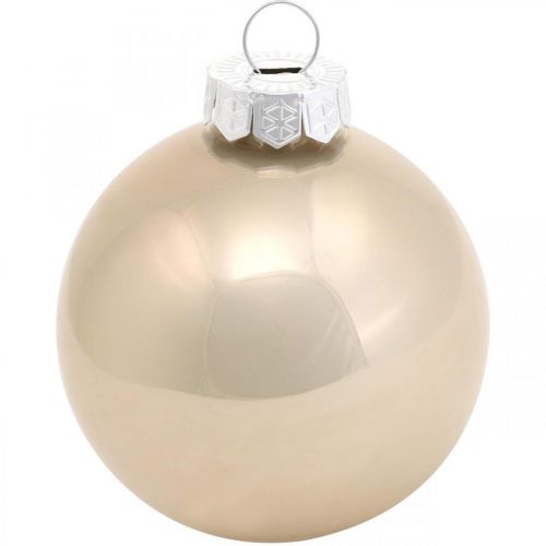 Floristik24 Boule de sapin de Noël, décoration sapin, boule de Noël beige/nacre H6,5cm Ø6cm verre véritable 24 pcs