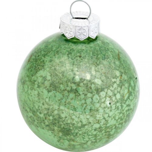 Article Boule de Noël, décoration sapin de Noël, boule en verre vert marbré H6,5cm Ø6cm verre véritable 24 pcs