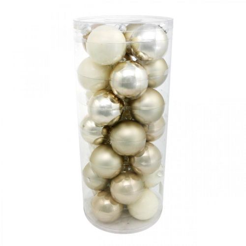 Article Boule de Noël, décoration sapin de Noël, boule en verre blanc/nacre H6,5cm Ø6cm verre véritable 24 pcs