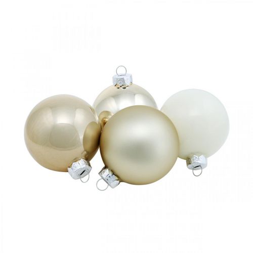 Floristik24 Boule de Noël, décorations d&#39;arbre de Noël, boule en verre blanc / nacre H6.5cm Ø6cm verre véritable 24pcs