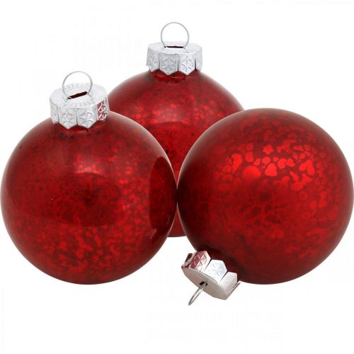 Floristik24 Boule de sapin de Noël, pendentif arbre, boule de Noël marbrée rouge H6.5cm Ø6cm verre véritable 24pcs