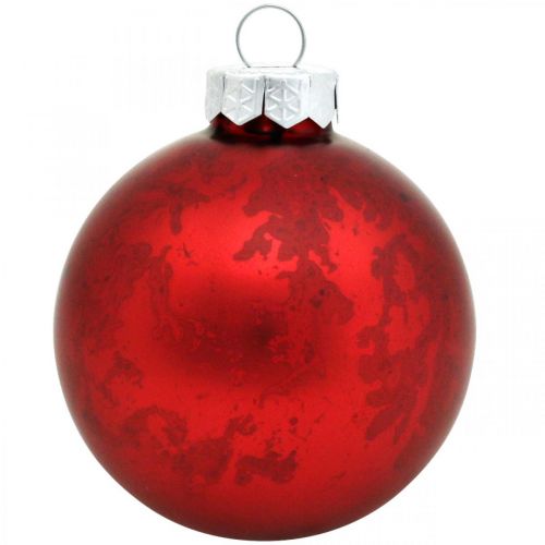 Floristik24 Boule d&#39;arbre, décorations d&#39;arbre de Noël, boule en verre marbré rouge H4.5cm Ø4cm verre véritable 24pcs