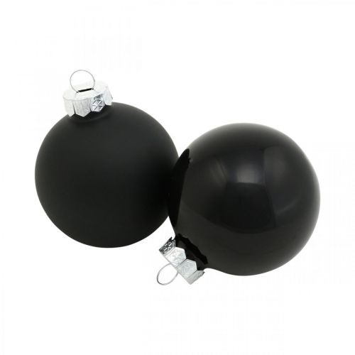 Article Boules de sapin de Noël, pendentifs sapin, boules en verre noir H6,5cm Ø6cm verre véritable 24 pcs