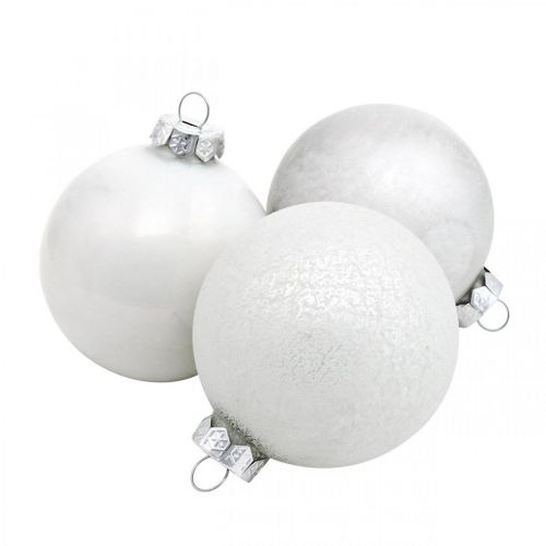 Article Boule à neige, pendentif sapin, décoration sapin de Noël, décoration hivernale blanc H6,5cm Ø6cm verre véritable 24 pcs