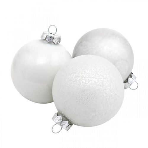 Floristik24 Boule à neige, pendentif arbre, décorations d&#39;arbre de Noël, décoration d&#39;hiver blanc H6.5cm Ø6cm verre véritable 24pcs