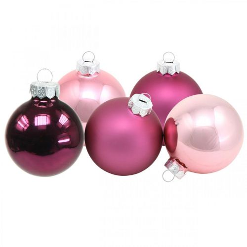 Mini boules de sapin, mélange de boules de Noël, pendentif sapin de Noël violet H4,5cm Ø4cm verre véritable 24 pcs