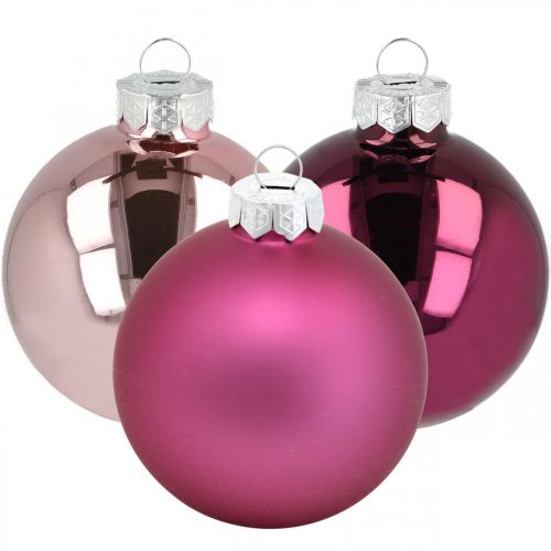 Boule de Noël, décorations de sapin de Noël, boules de sapin violet H6,5cm Ø6cm verre véritable 24 pcs