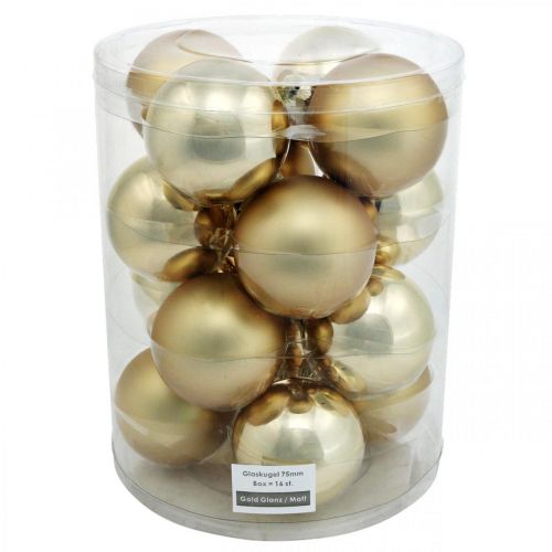 Article Boule de sapin, Décorations de sapin de Noël, Boule de Noël dorée H8.5cm Ø7.5cm verre véritable 12pcs