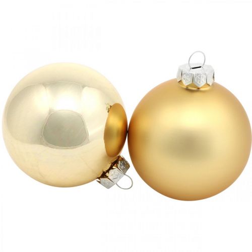 Boule de sapin, Décorations de sapin de Noël, Boule de Noël dorée H8.5cm Ø7.5cm verre véritable 12pcs