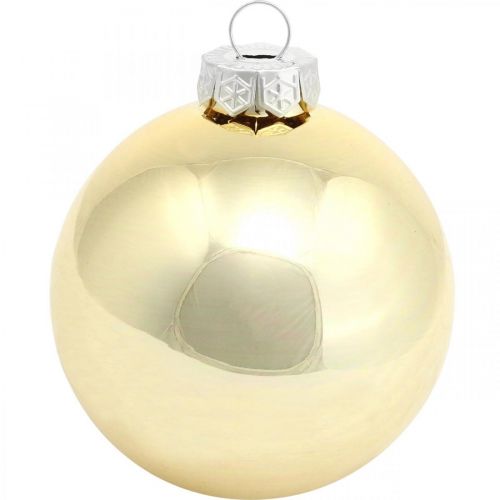 Article Boule de sapin, Décorations de sapin de Noël, Boule de Noël dorée H8.5cm Ø7.5cm verre véritable 12pcs
