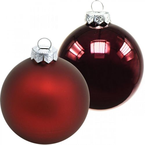 Boule de Noël, décoration sapin de Noël, boules en verre rouge vin H8,5cm Ø7,5cm verre véritable 12pcs