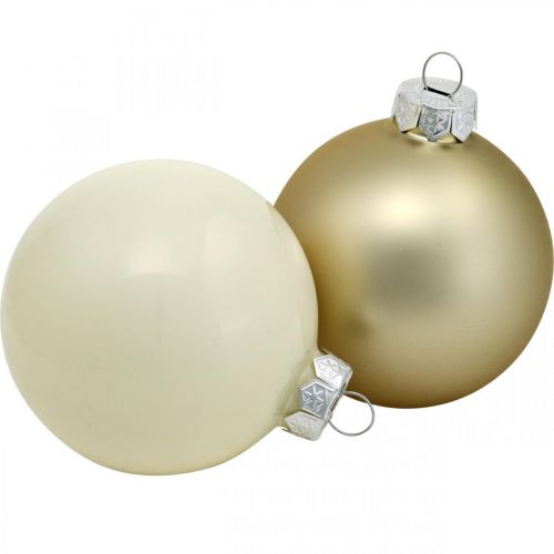 Floristik24 Mélange de boules de sapin de Noël, décorations de Noël, mini décorations de sapin blanc/nacre H4,5cm Ø4cm verre véritable 24 pièces