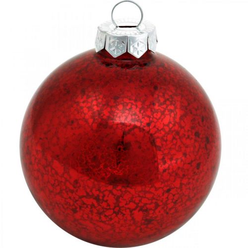 Floristik24 Décorations d'arbre de Noël, pendentifs d'arbre, boules de Noël marbrées rouges H8.5cm Ø7.5cm verre véritable 14pcs