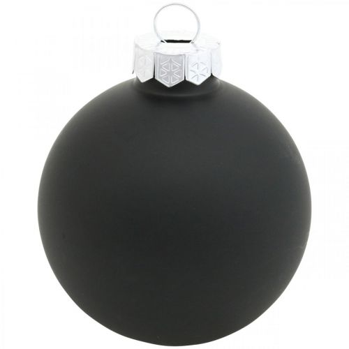 Article Boules de sapin de Noël, pendentifs sapin, boules en verre noir H6,5cm Ø6cm verre véritable 24 pcs