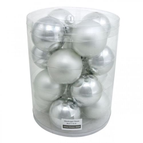 Article Boule en verre, décorations d&#39;arbre, boule de sapin de Noël argent H8.5cm Ø7.5cm vrai verre 12pcs