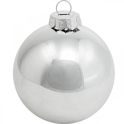 Article Boule en verre, décorations d'arbre, boule de sapin de Noël argent H8.5cm Ø7.5cm vrai verre 12pcs